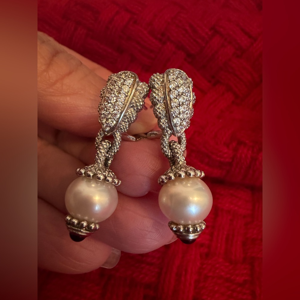 JUDITH RIPKA STERLING SILVER EARRINGS, PEARL & GARNET